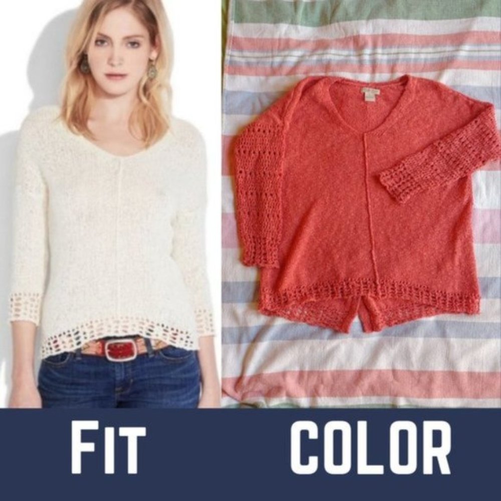 Lucky Brand Coral Sweater with Crochet 3/4 Sleeves